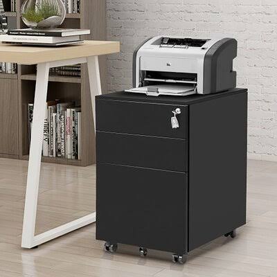 Black 3-Drawer Mobile Vertical Filing Cabinet W218901