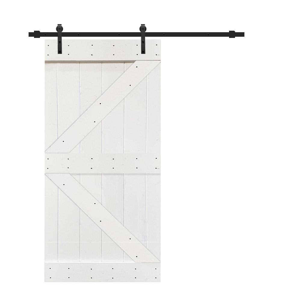 White Knotty Pine Wood Interior Sliding Barn Door with Hardware Kit B829