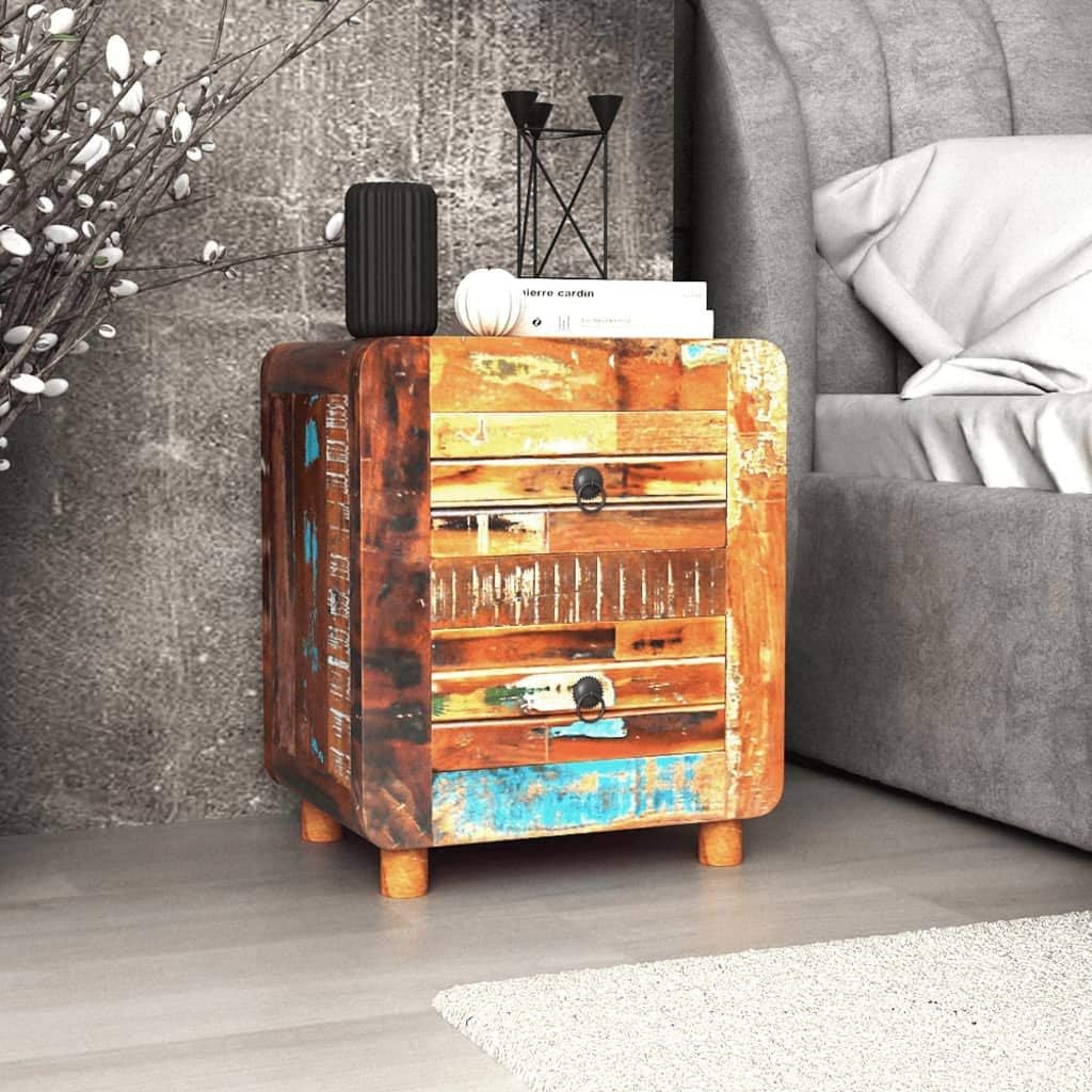 Solid Reclaimed Wood Bedside Cabinet 2 Drawer Nightstand Y4877