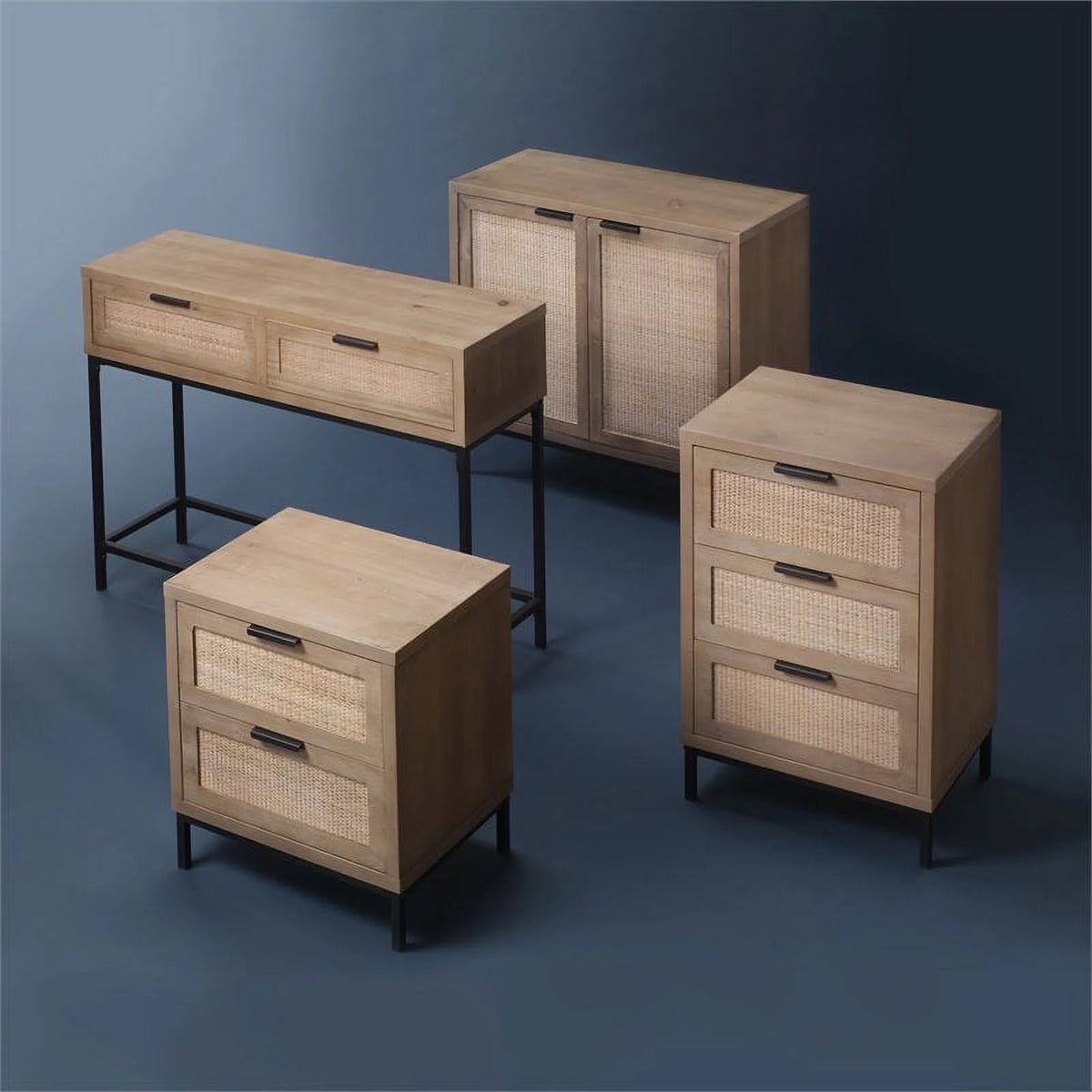 3 Drawer Wood and Iron Side Table D138