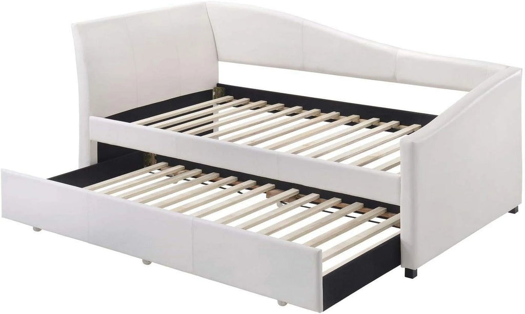 White Faux Leather Upholstered Daybed with Trundle J3579