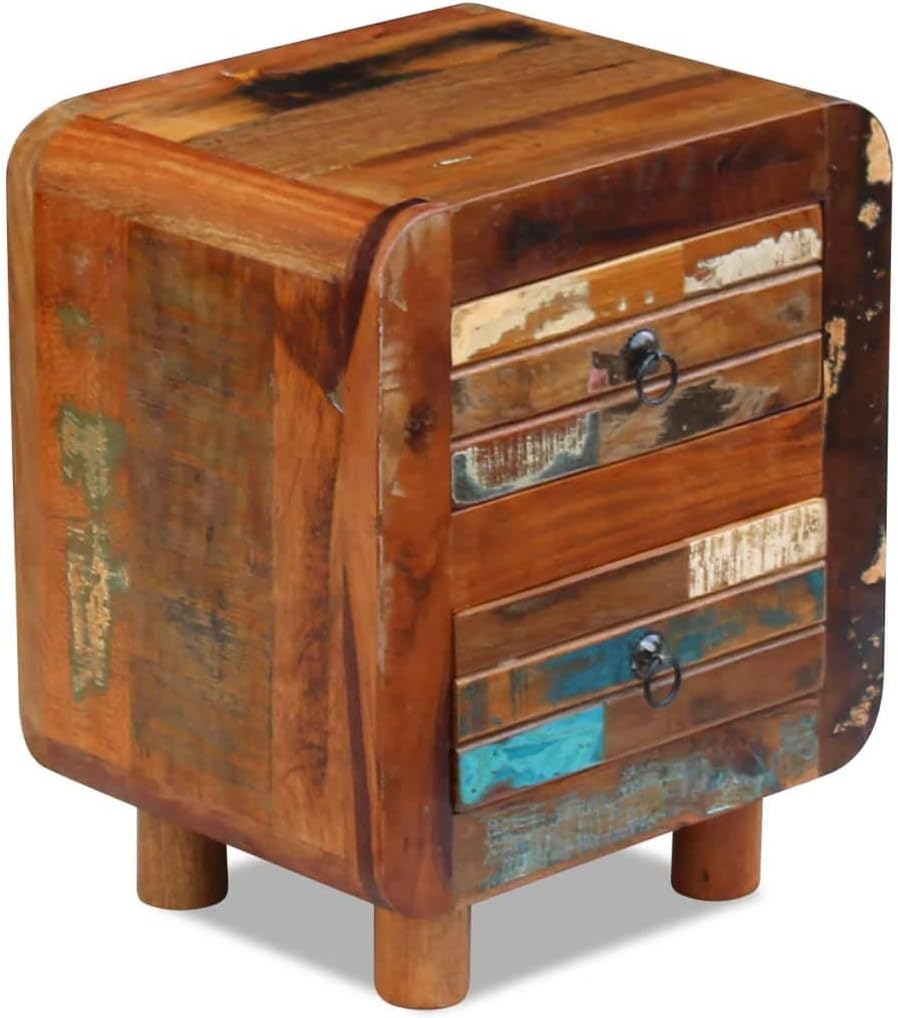 Solid Reclaimed Wood Bedside Cabinet 2 Drawer Nightstand Y4877