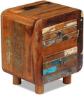Solid Reclaimed Wood Bedside Cabinet 2 Drawer Nightstand Y4877