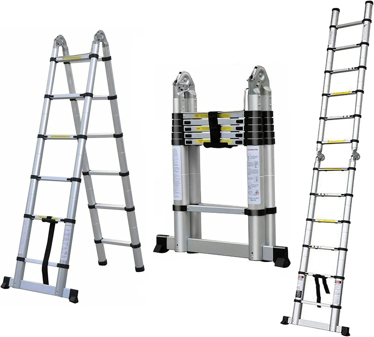 Telescoping 2 in 1 Extension Ladder, 6 FT Herringbone & 12 FT Straight, Lightweight Collapsible with Stabilizer Bar M42316