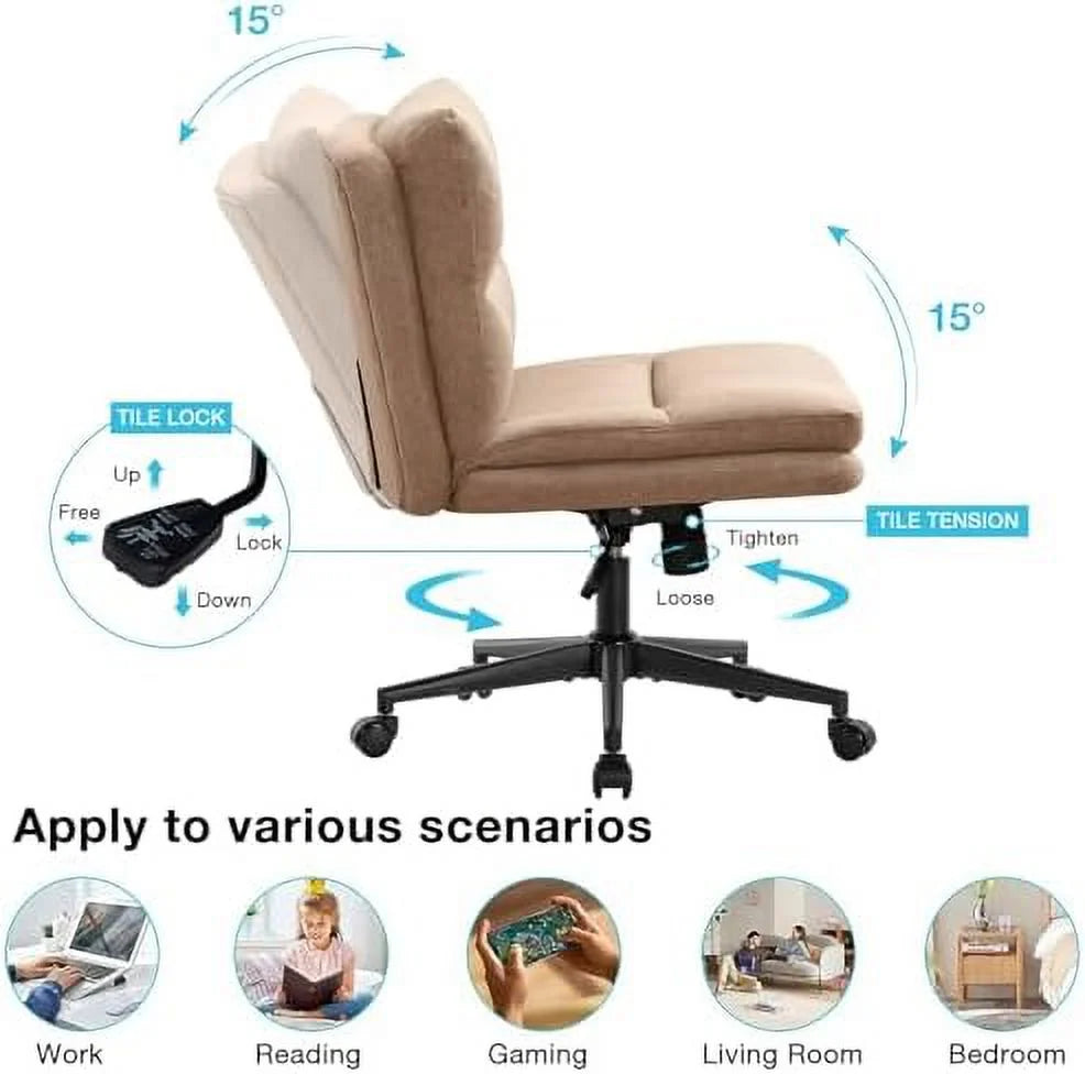 Armless Fabric Padded Office Chair with Wheels R466641