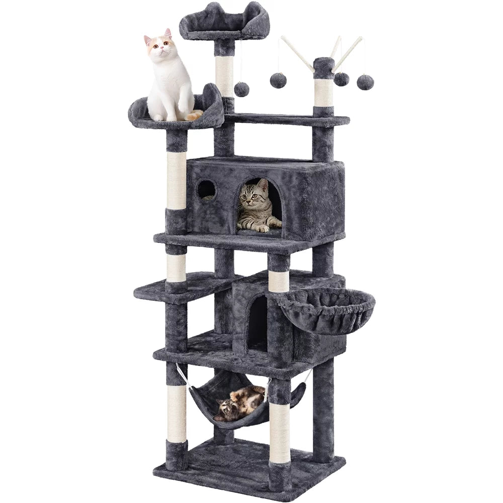 67" Multi-Level Cat Tree Tower with 2 Condos & Hammock Basket B5764