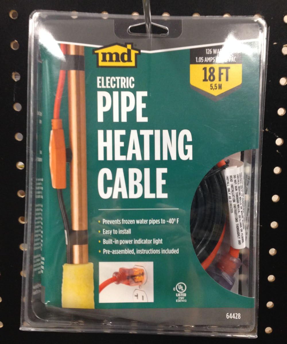 18 Ft Red Pipe Heating Cable With Thermostat F34544