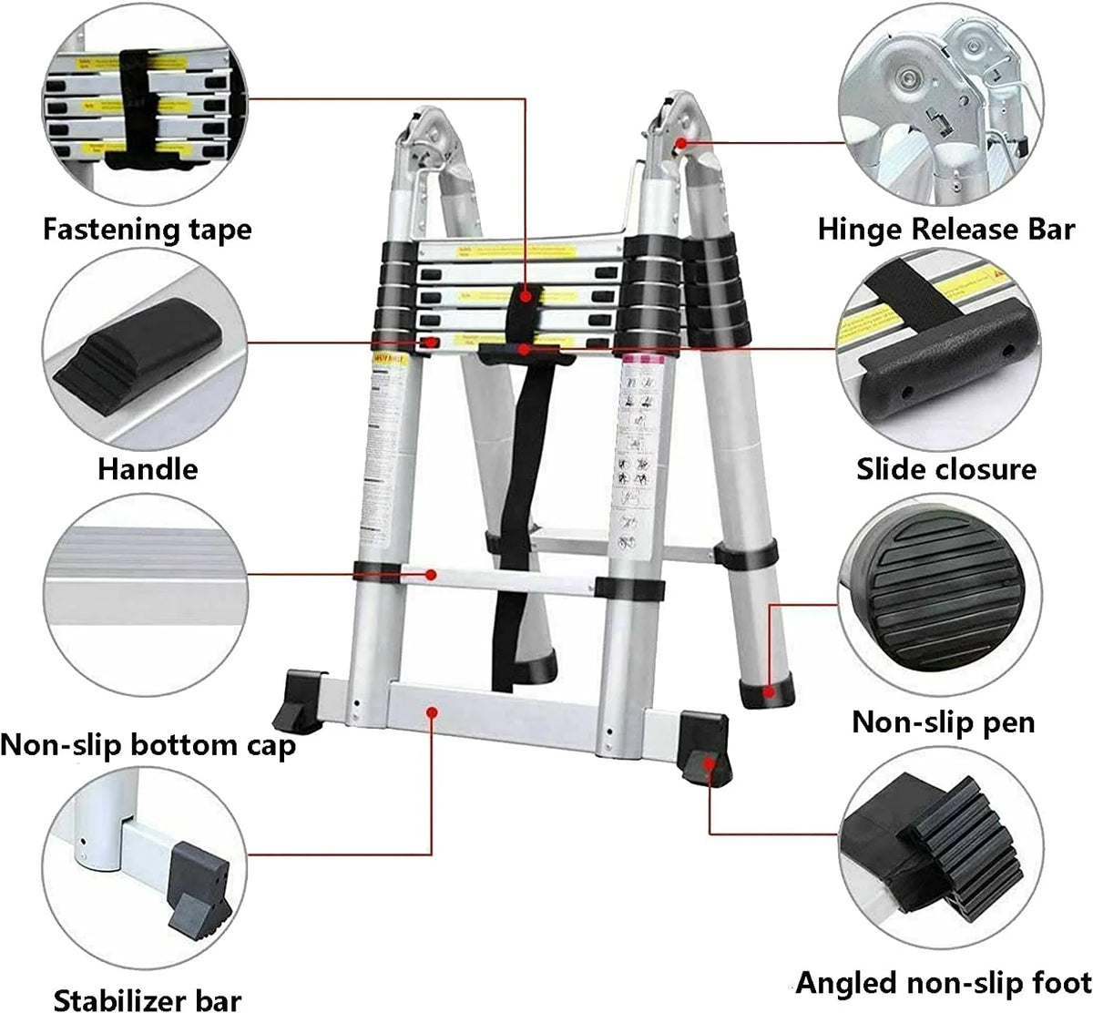 Telescoping 2 in 1 Extension Ladder, 6 FT Herringbone & 12 FT Straight, Lightweight Collapsible with Stabilizer Bar M42316