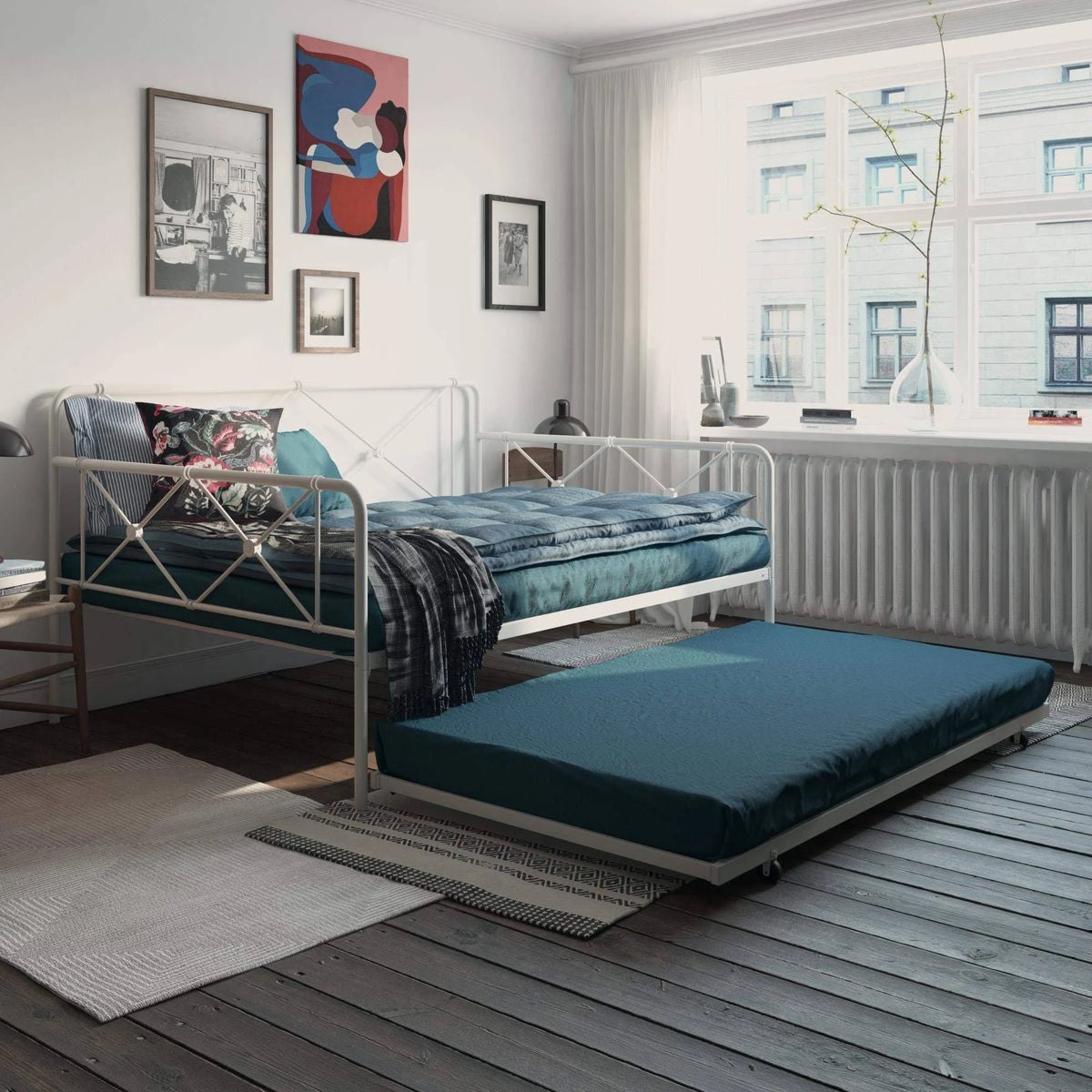 White Full Metal Farmhouse Daybed with Trundle B992