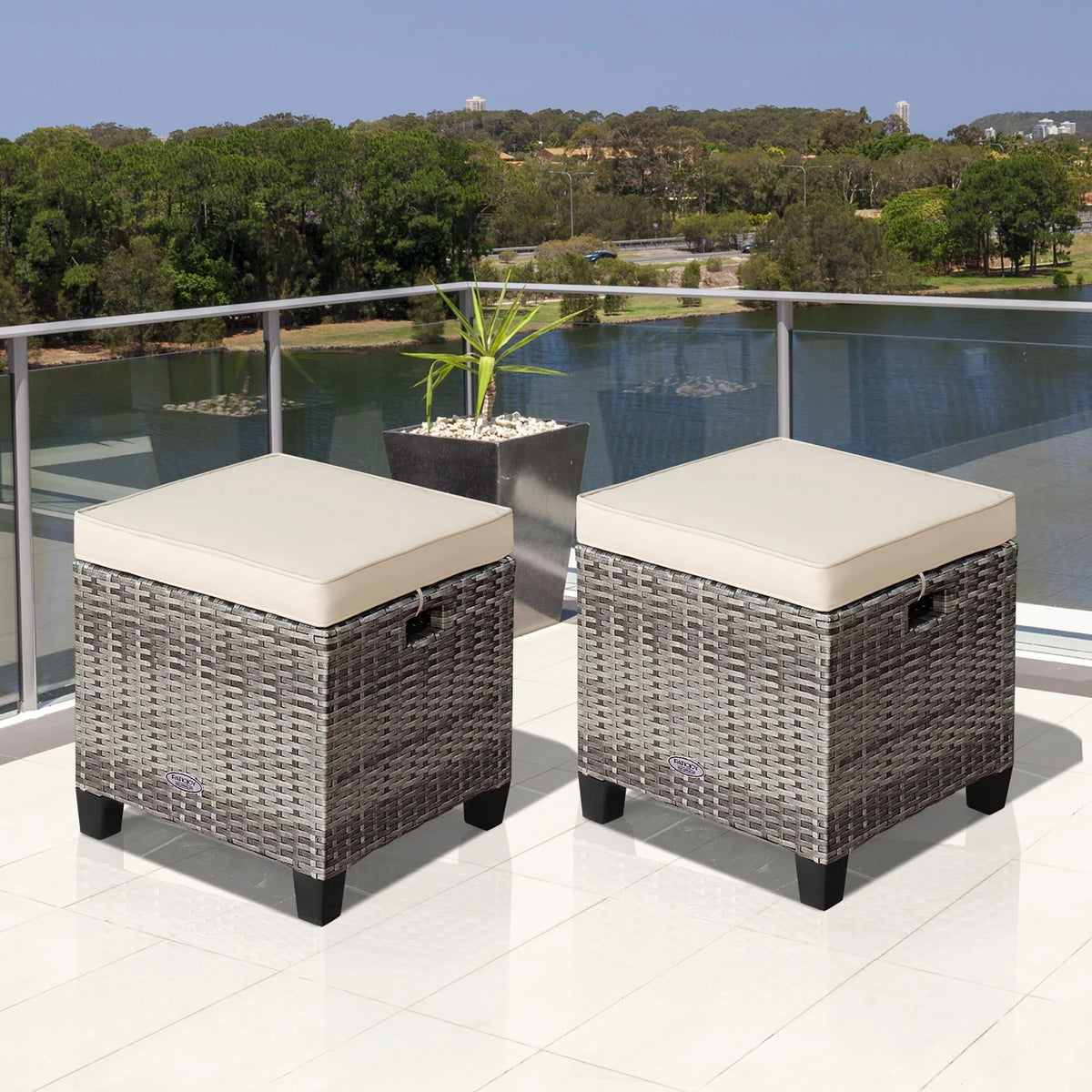 Turquoise Rattan Cushioned Ottoman O2798