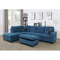 Blue Velvet Left Hand Facing Corner Sectional with Ottoman P965