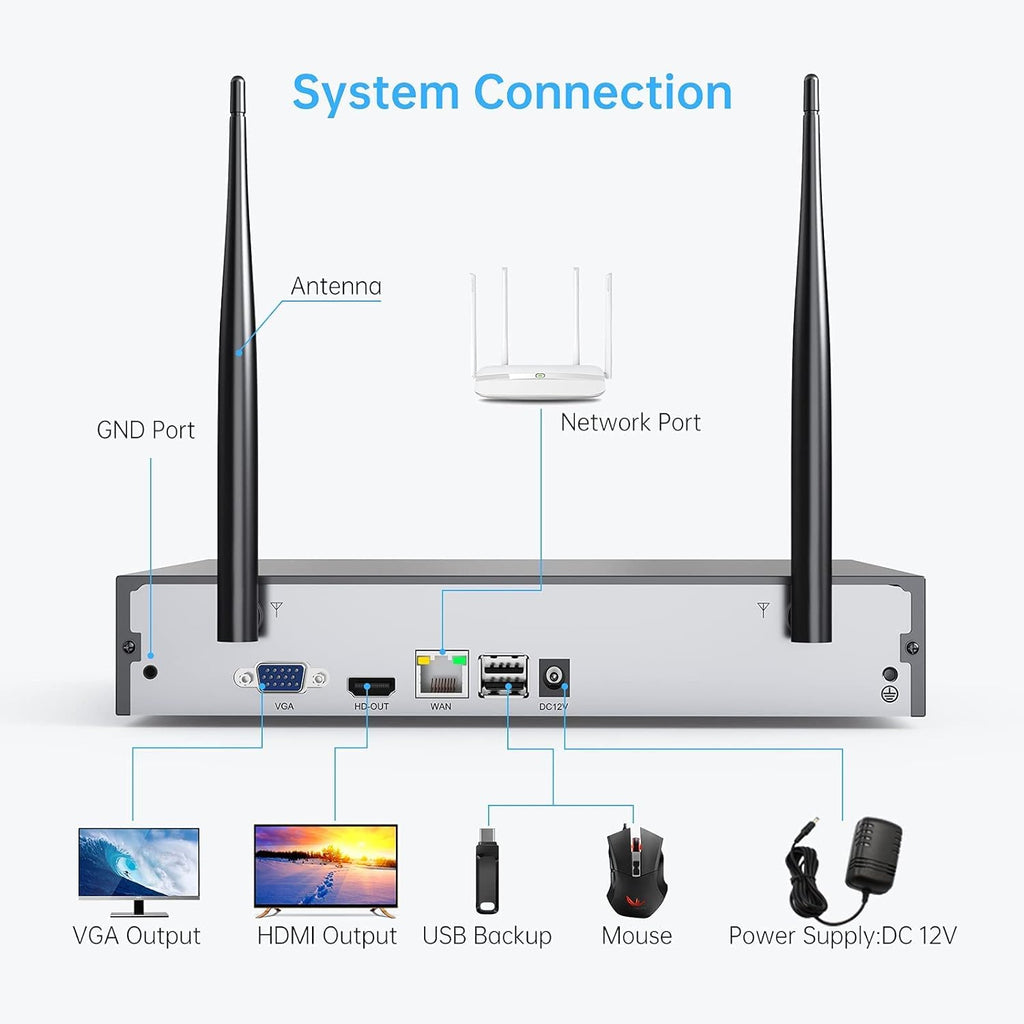 4pcs 3MP Wireless Security Camera System with Audio, Night Vision P956