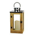 Brown Wood and Glass Lantern with LED Flameless Pillar Candle with Timer G68083