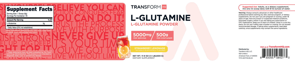 L-Glutamine Powder 500g Strawberry Lemonade Gluten Free Non-GMO G4011