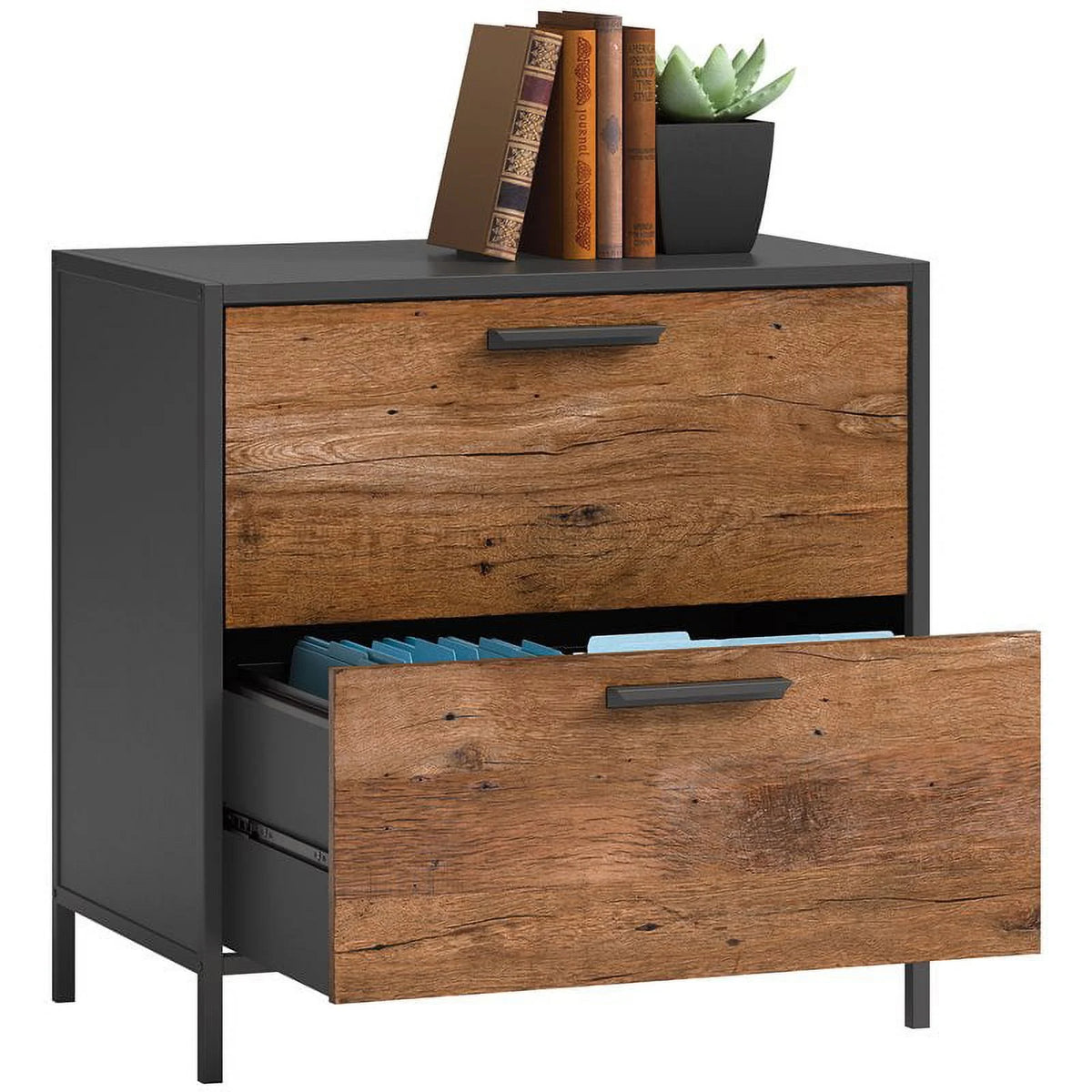 Engineered Wood Lateral File Cabinet in Vintage Oak/Black P123488