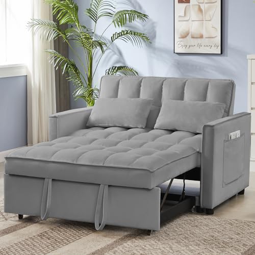 White Corduroy Sleeper Chair Bed with USB Port M577173