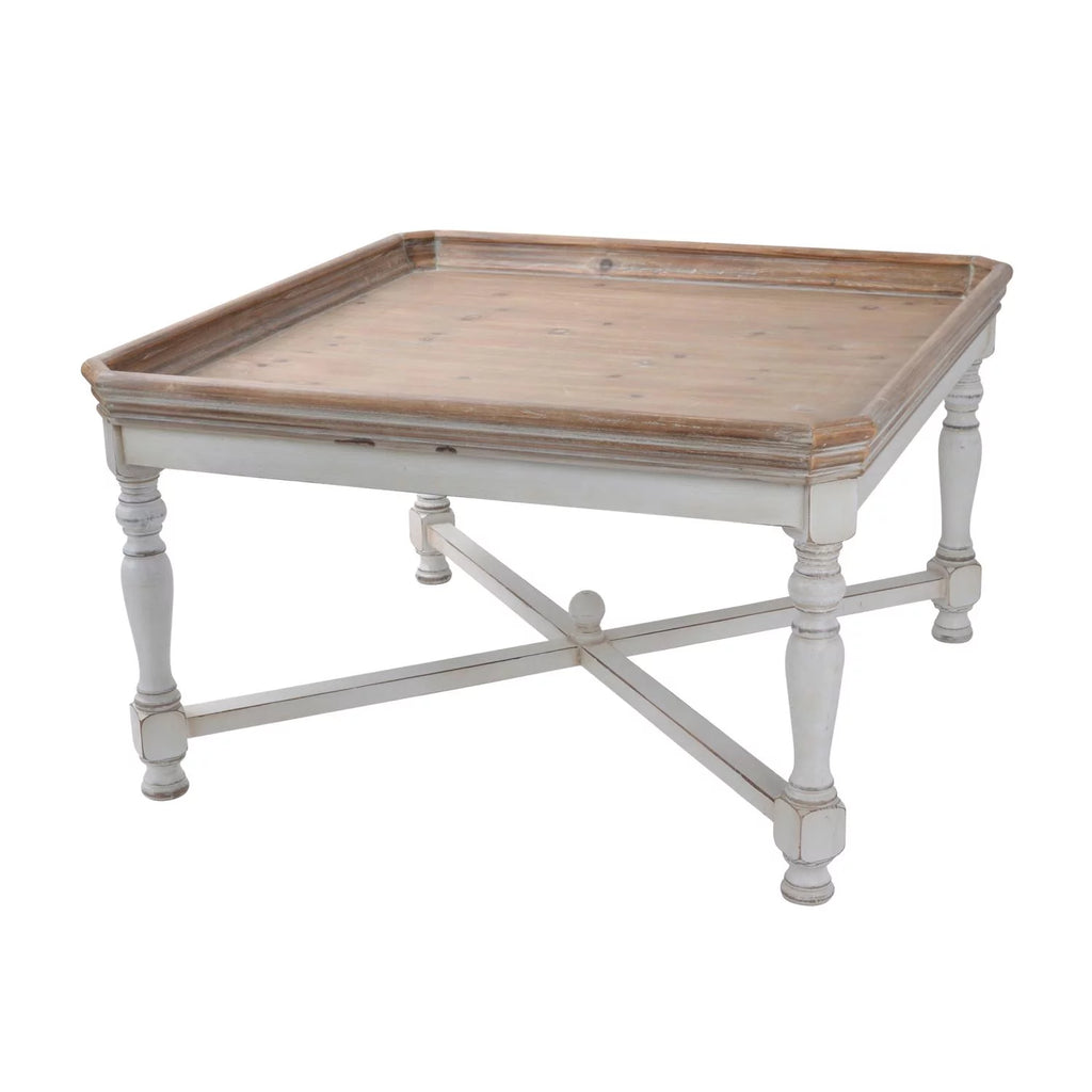 Square Coffee Table with Aged White & Natural Finish X961