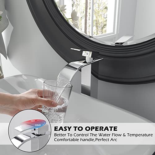 Waterfall Chrome Single Hole Bathroom Faucet with Pop up Drain I9684
