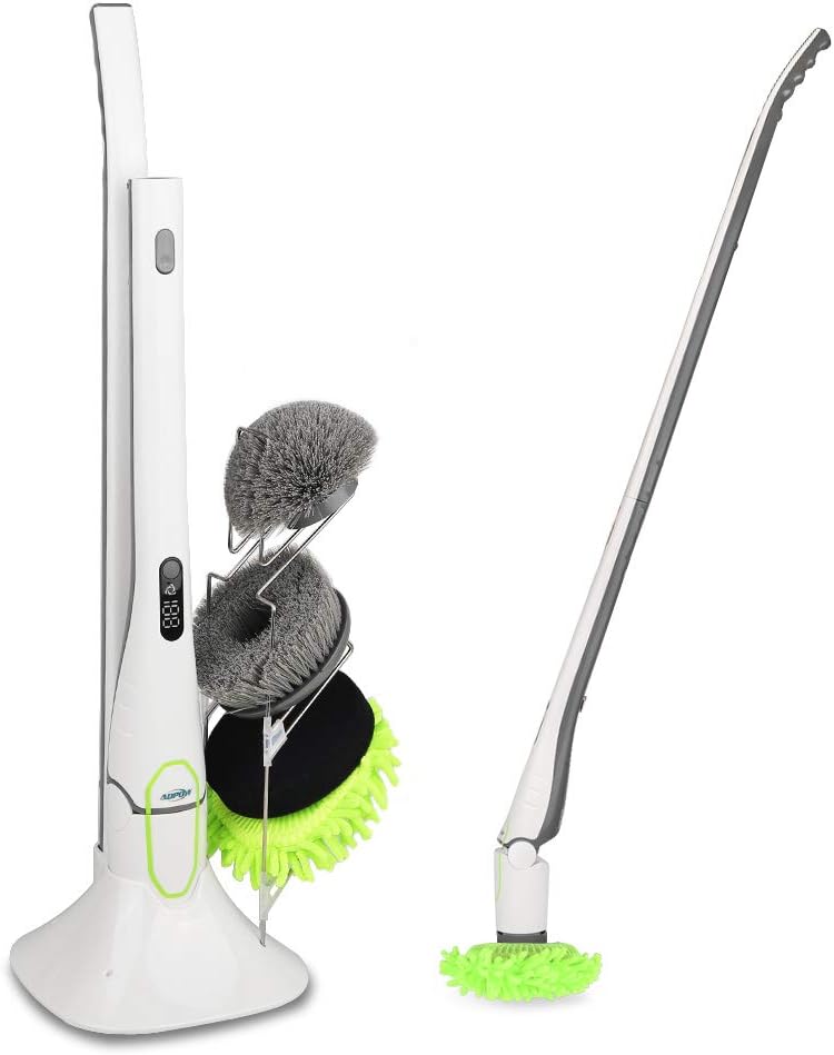 Electric Spin Scrubber with LED Display, Cordless Shower Cleaner with Storage Rack Y3165