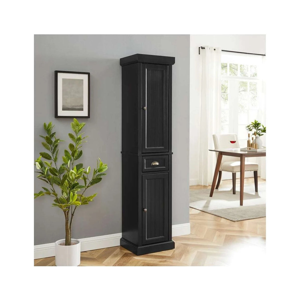 Distressed Black Wood Linen Cabinet F105537