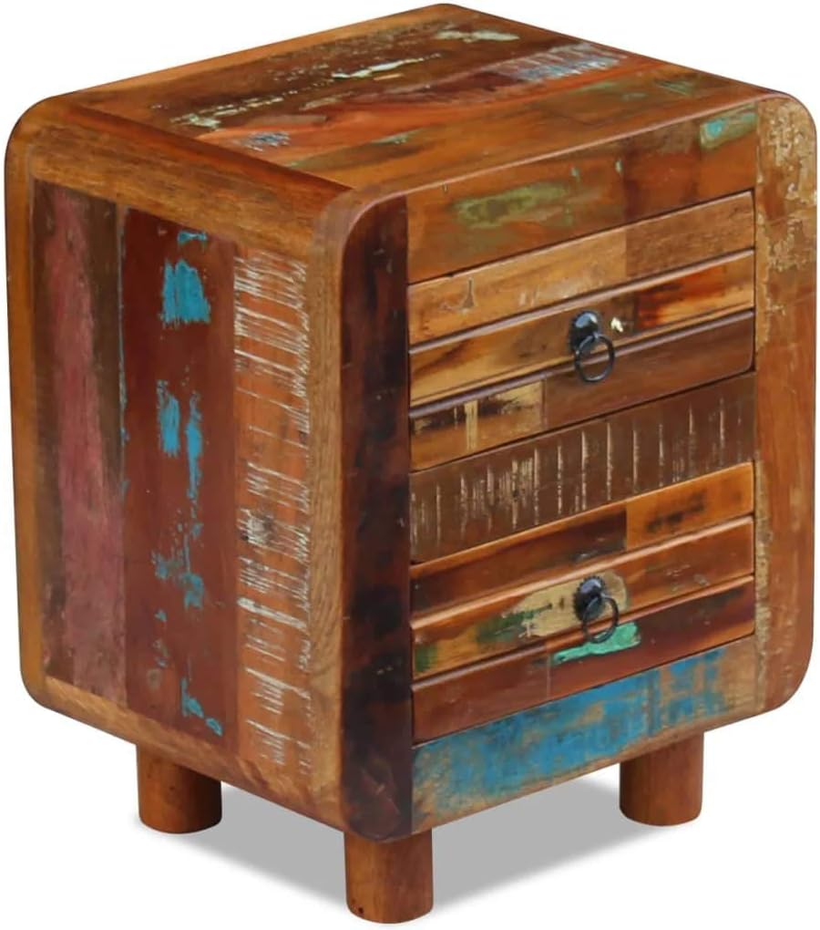 Solid Reclaimed Wood Bedside Cabinet 2 Drawer Nightstand Y4877