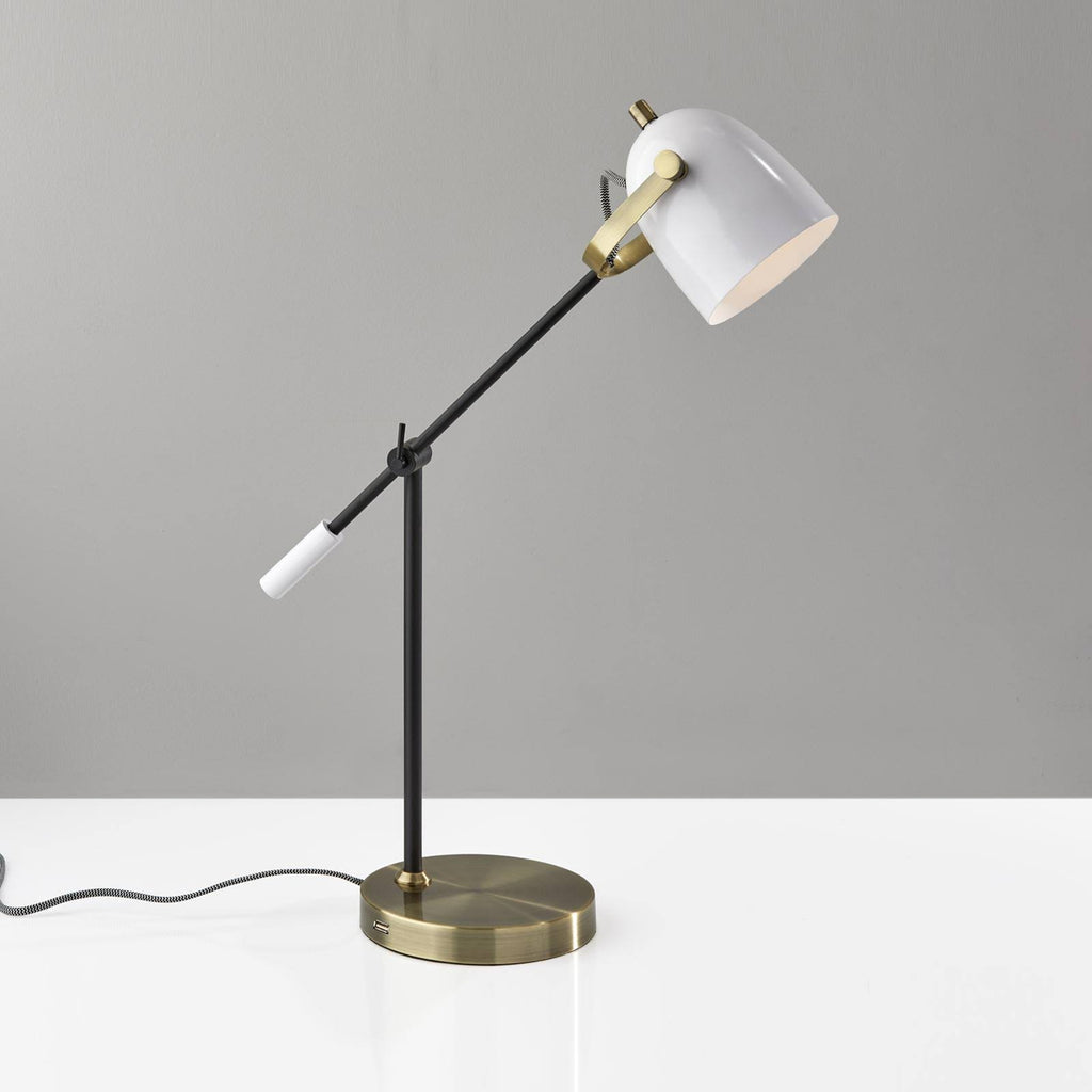 Black White and Antique Brass Desk Lamp B830115