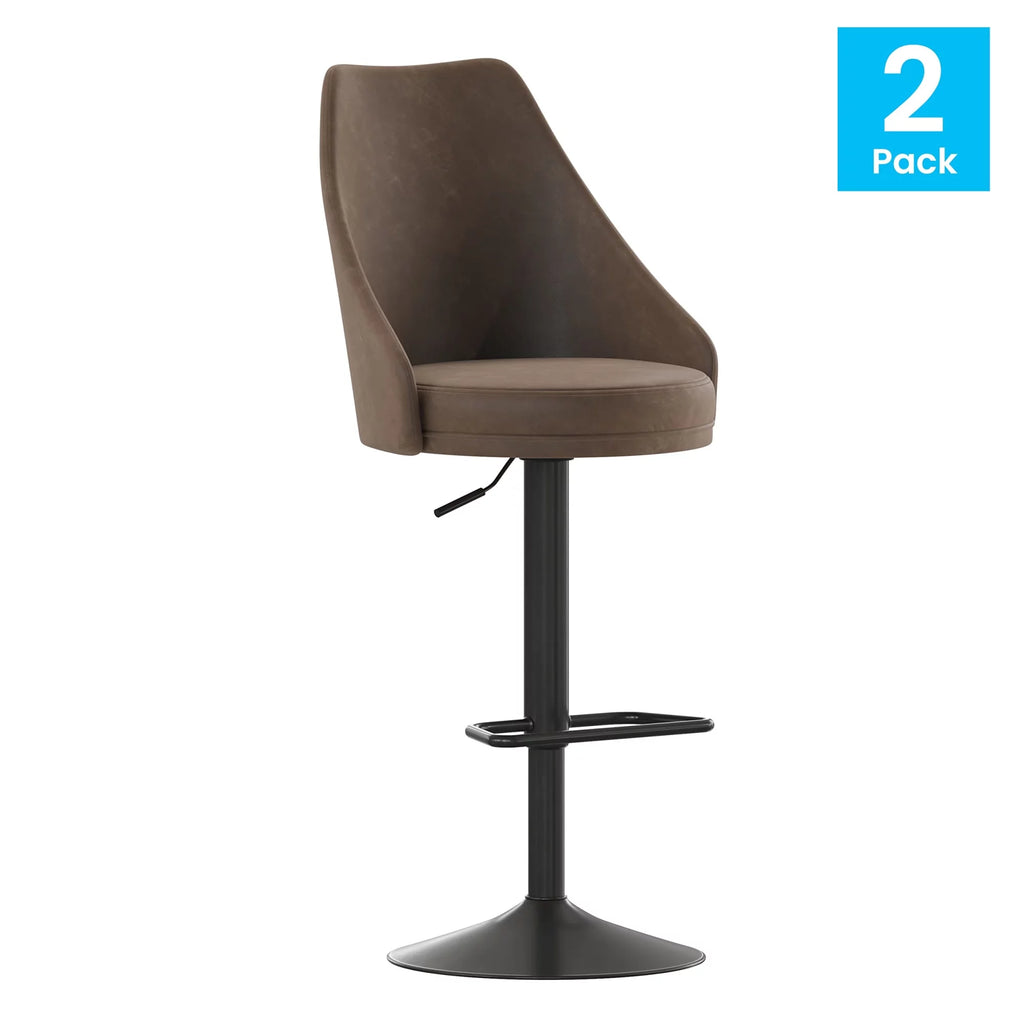 Set of 2 Adjustable Height Barstools with Upholstered Seats and Footring, Brown S17008