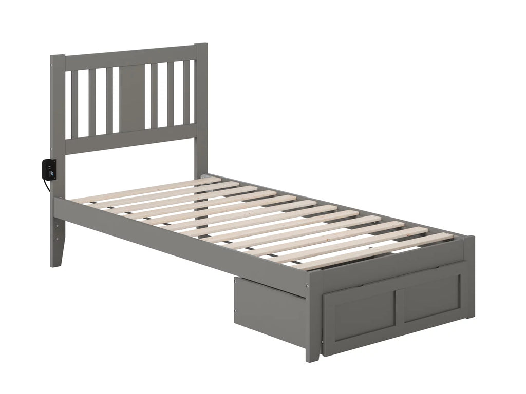 Twin Grey Wood Storage Slat Bed J895857