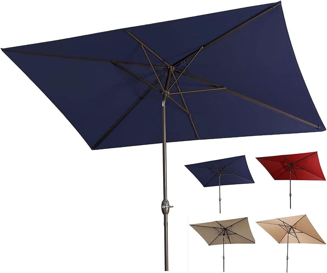 Navy Blue Rectangular Polyester Patio Table Umbrella O282