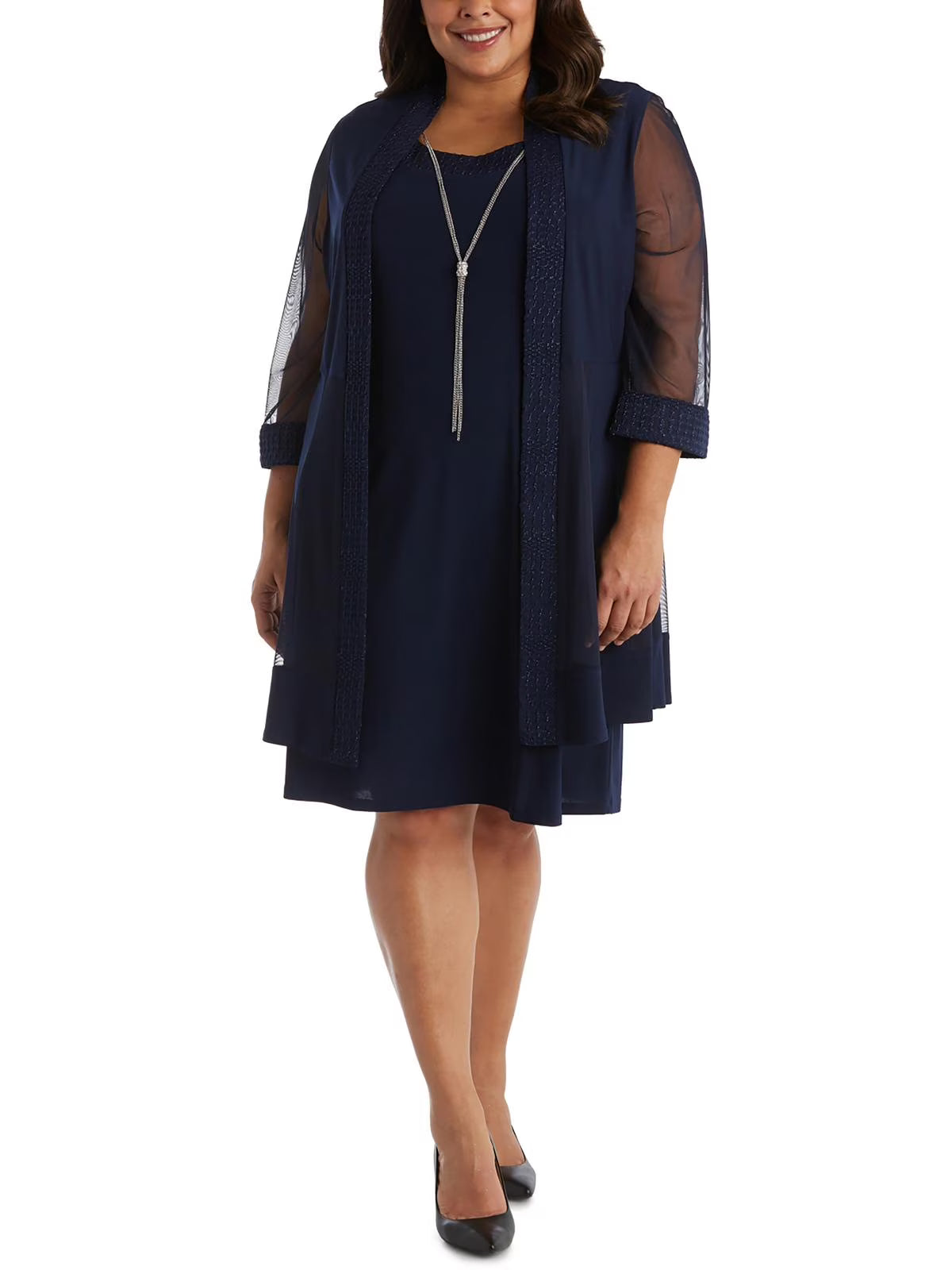 Sheer Knee-Length Shift Dress and Jacket Set C6706