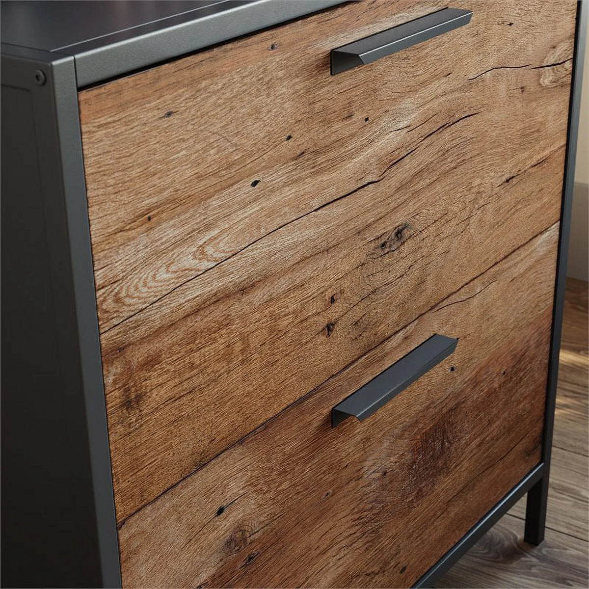 Engineered Wood Lateral File Cabinet in Vintage Oak/Black P123488