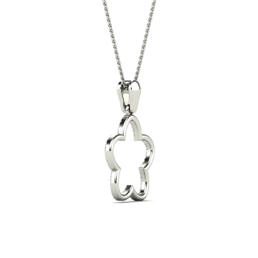 10K White Gold Diamond Clover Pendant Necklace J836