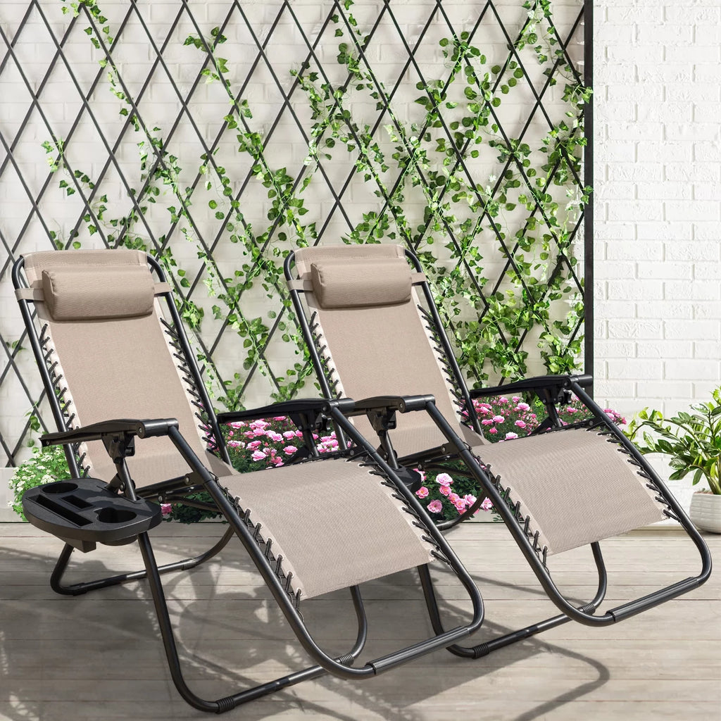Beige Zero Gravity Foldable Lounge Chair Pack of 2 J570580