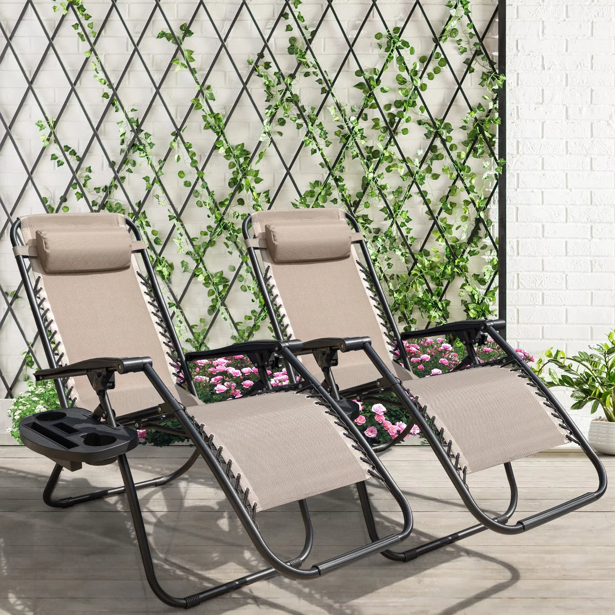 Beige Zero Gravity Foldable Lounge Chair Pack of 2 J570580