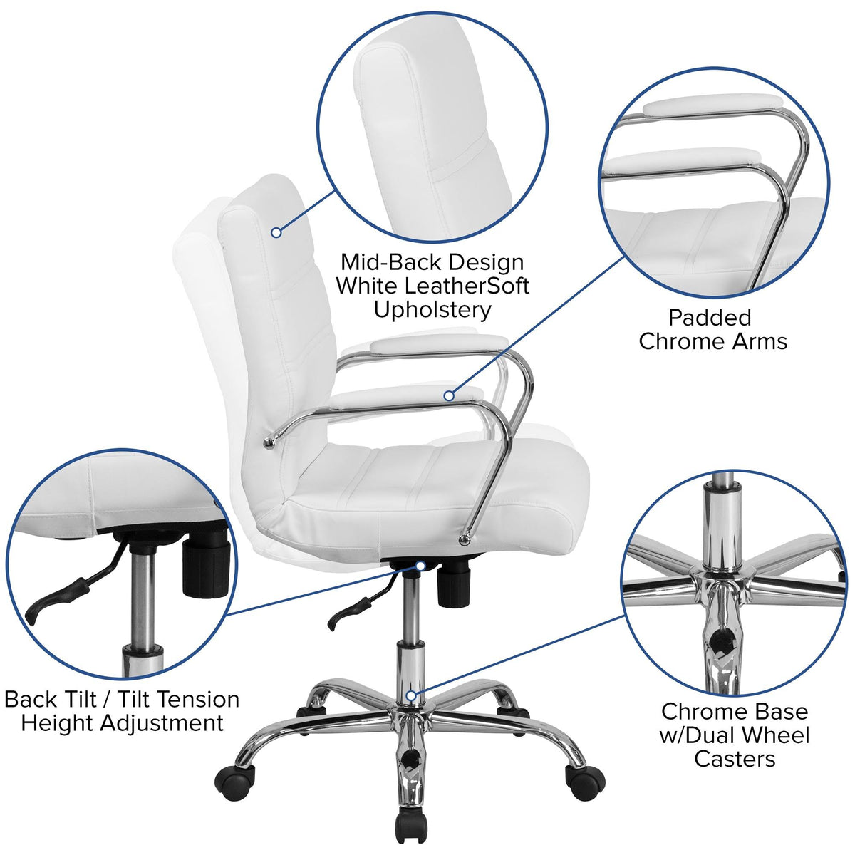 White and Silver Mid-Back Executive Swivel Office Chair Q64818
