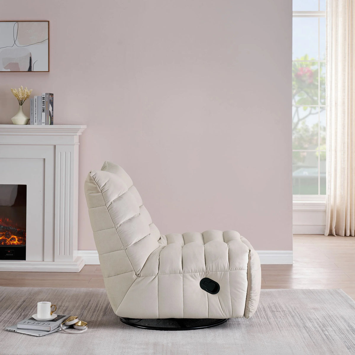 Rotatable Upholstered Lounge Chair with Side Pocket Z472