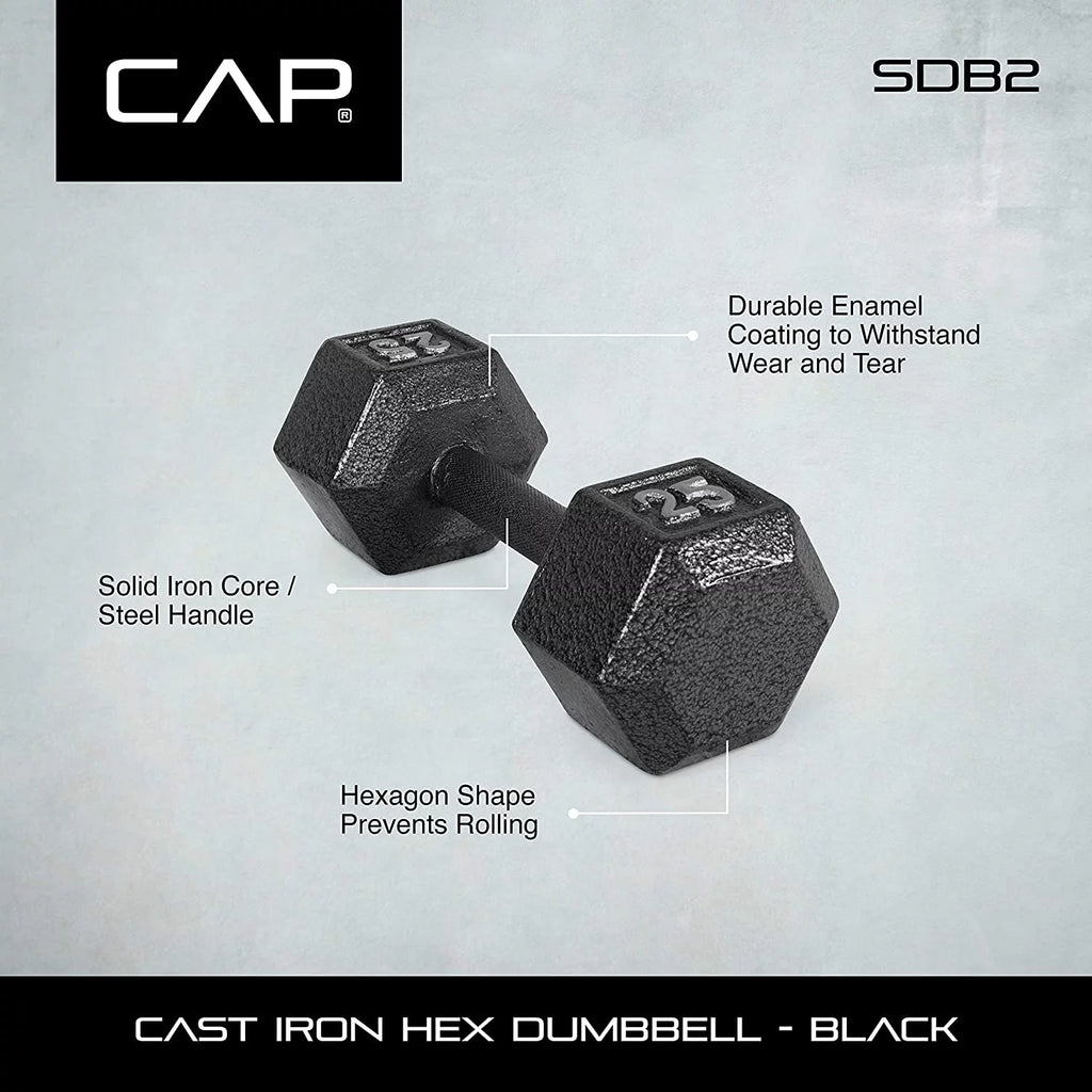 CAP CAST IRON HEX DUMBBELL, BLACK, Single R9340