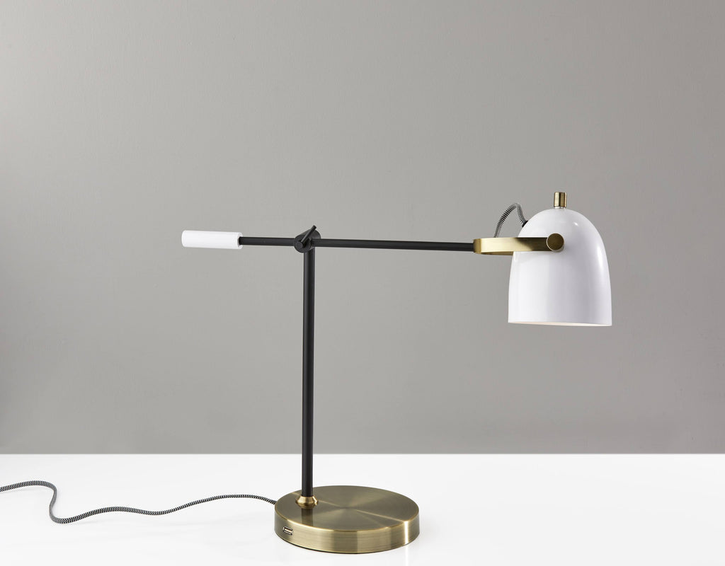 Black White and Antique Brass Desk Lamp B830115