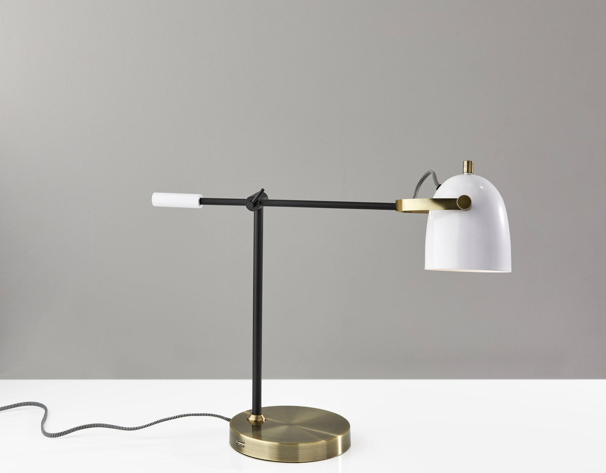Black White and Antique Brass Desk Lamp B830115