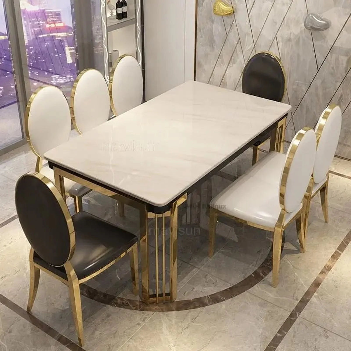 Marble Rectangular Dining Table with Chairs M41153