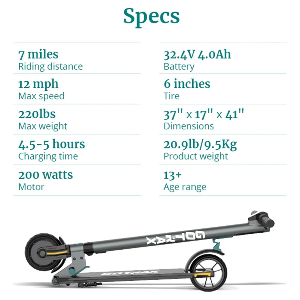 Foldable Electric Scooter with 6 Tires, 200W 12mph, Gray H1866